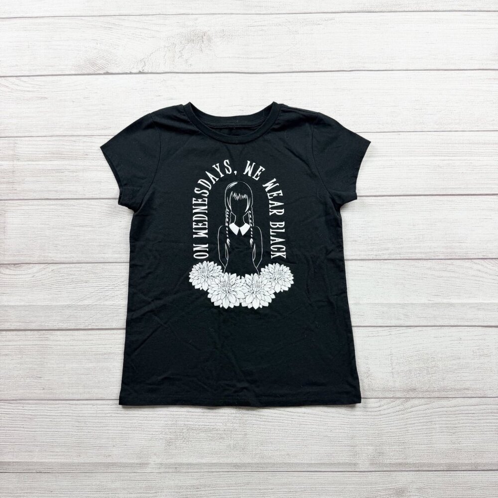 Wednesday Addams Girls Graphic T Shirt Short Sleeve Tee We Wear Black 10-12
